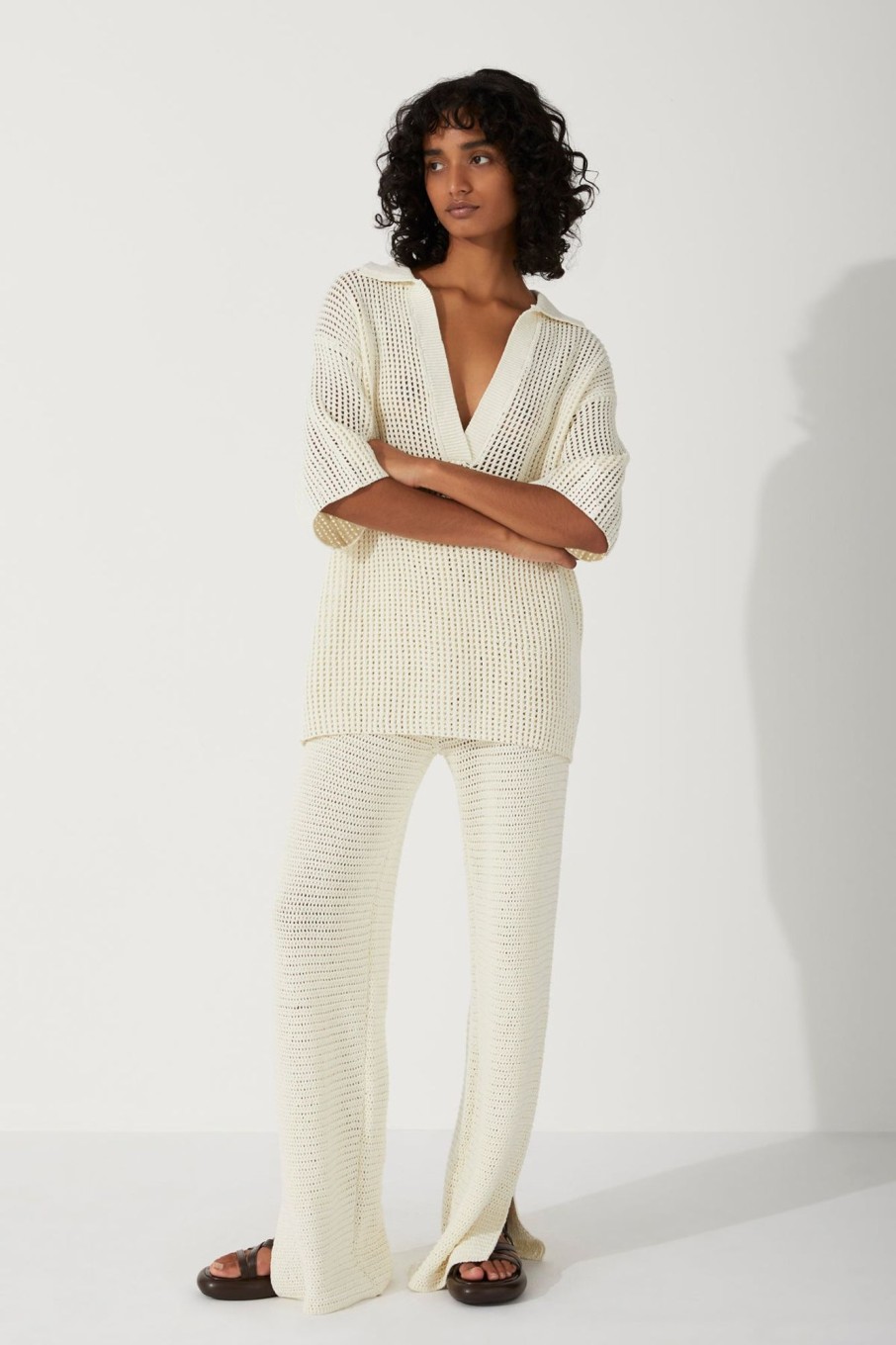 Women Zulu & Zephyr Knitwear + Sweaters | Milk Cotton Crochet Shirt