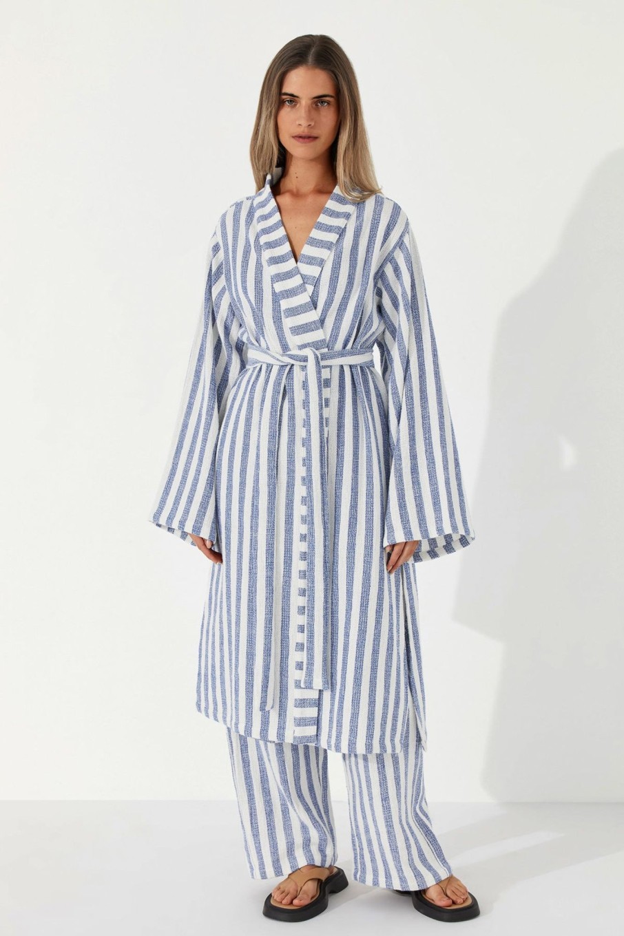 Women Zulu & Zephyr Jackets + Blazers | Marine Stripe Organic Cotton Robe