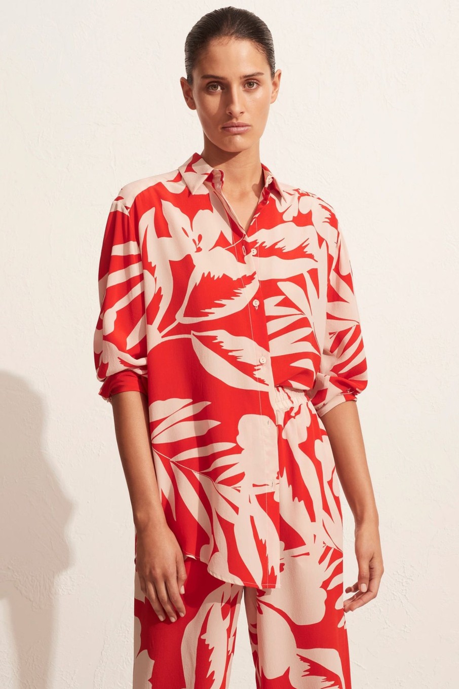 Women MATTEAU Sets | Long Sleeve Silk Shirt Ginger Palm