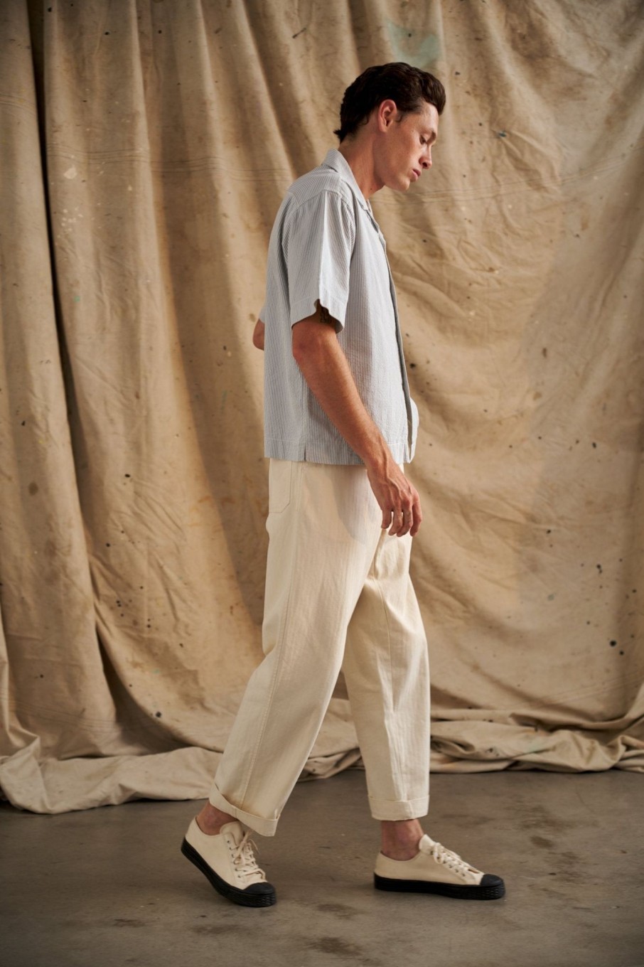 Men Charlton Bottoms | Creme Japanese Herringbone Pant