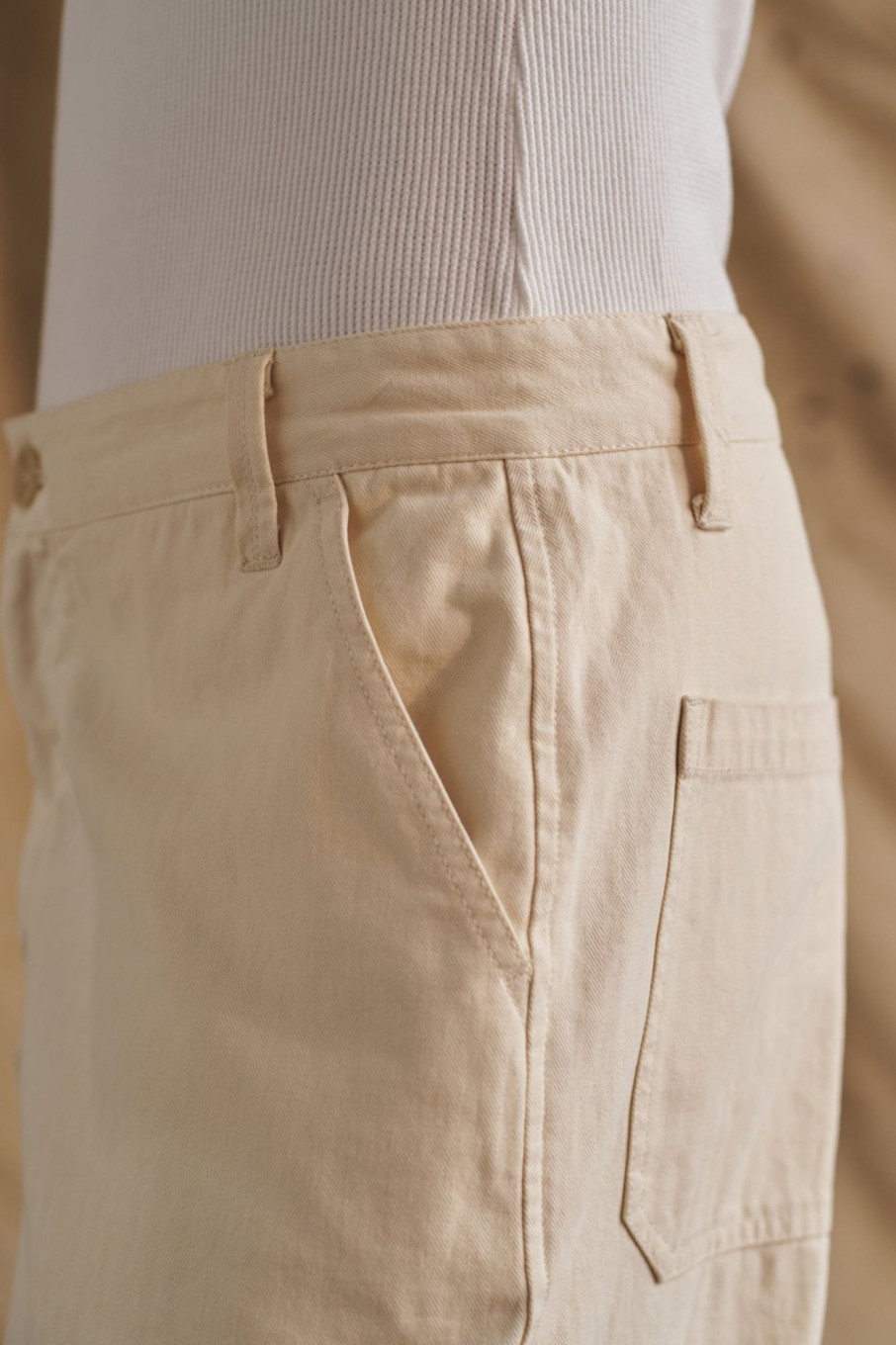 Men Charlton Bottoms | Creme Japanese Herringbone Pant