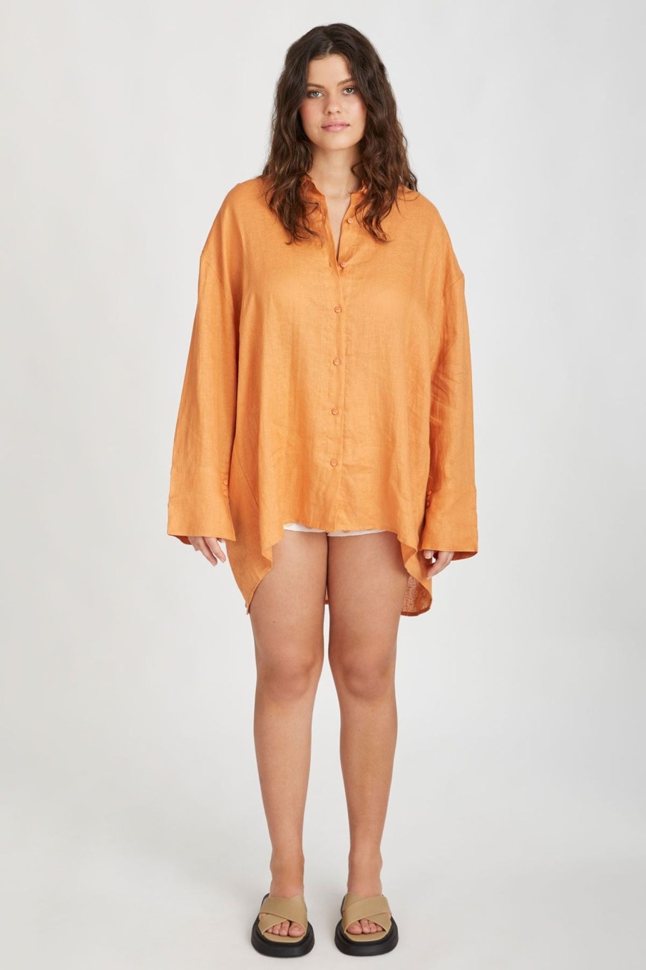 Women Zulu & Zephyr Sets | Tangerine Linen Shirt