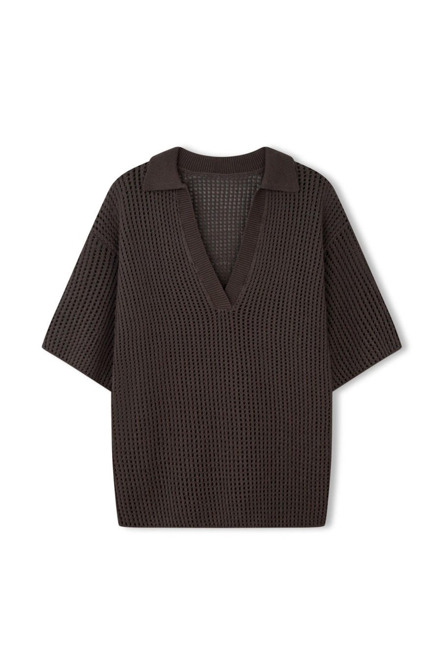 Women Zulu & Zephyr Knitwear + Sweaters | Charcoal Cotton Crochet Shirt