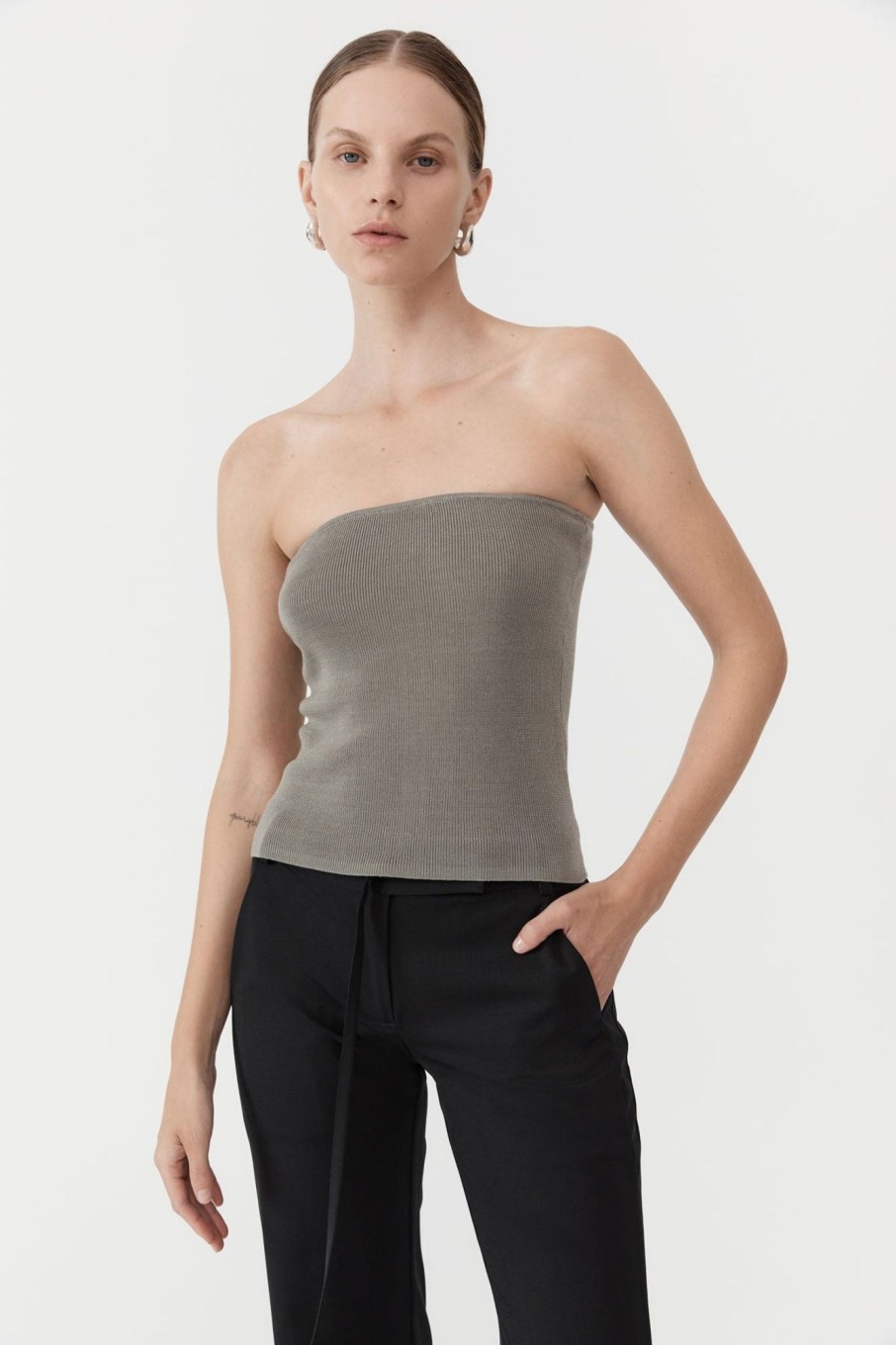 Women St. Agni Tops | 90S Strapless Knit Top - Shadow