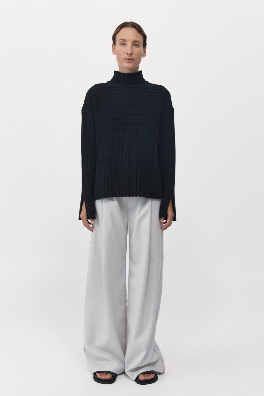 Women St. Agni Knitwear + Sweaters | Mock Neck Rib Knit Jumper