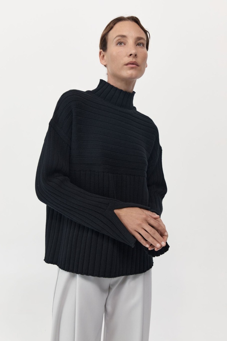 Women St. Agni Knitwear + Sweaters | Mock Neck Rib Knit Jumper