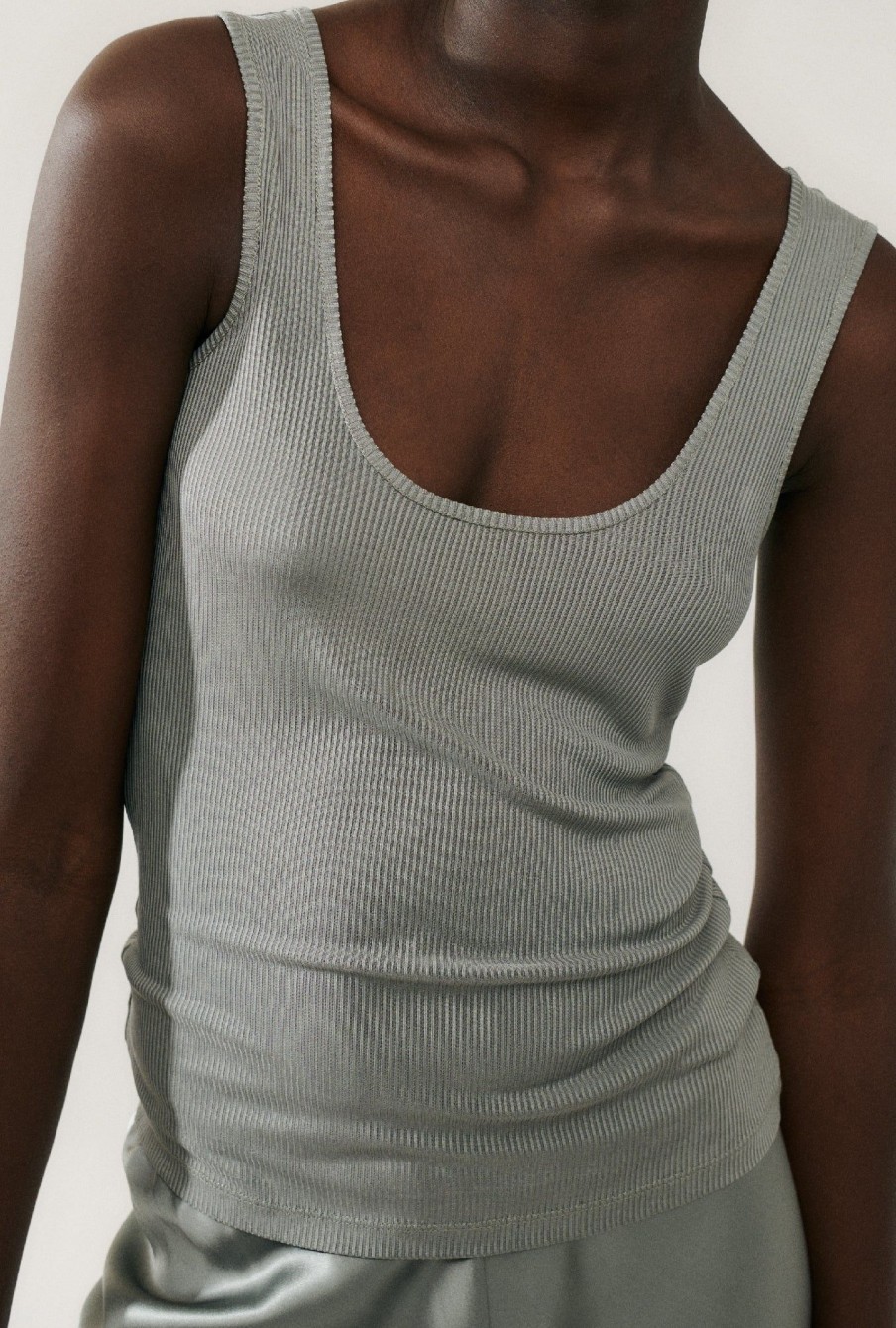 Women Silk Laundry Tops | Ribbed Tank Moon