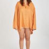 Women Zulu & Zephyr Tops | Tangerine Linen Shirt