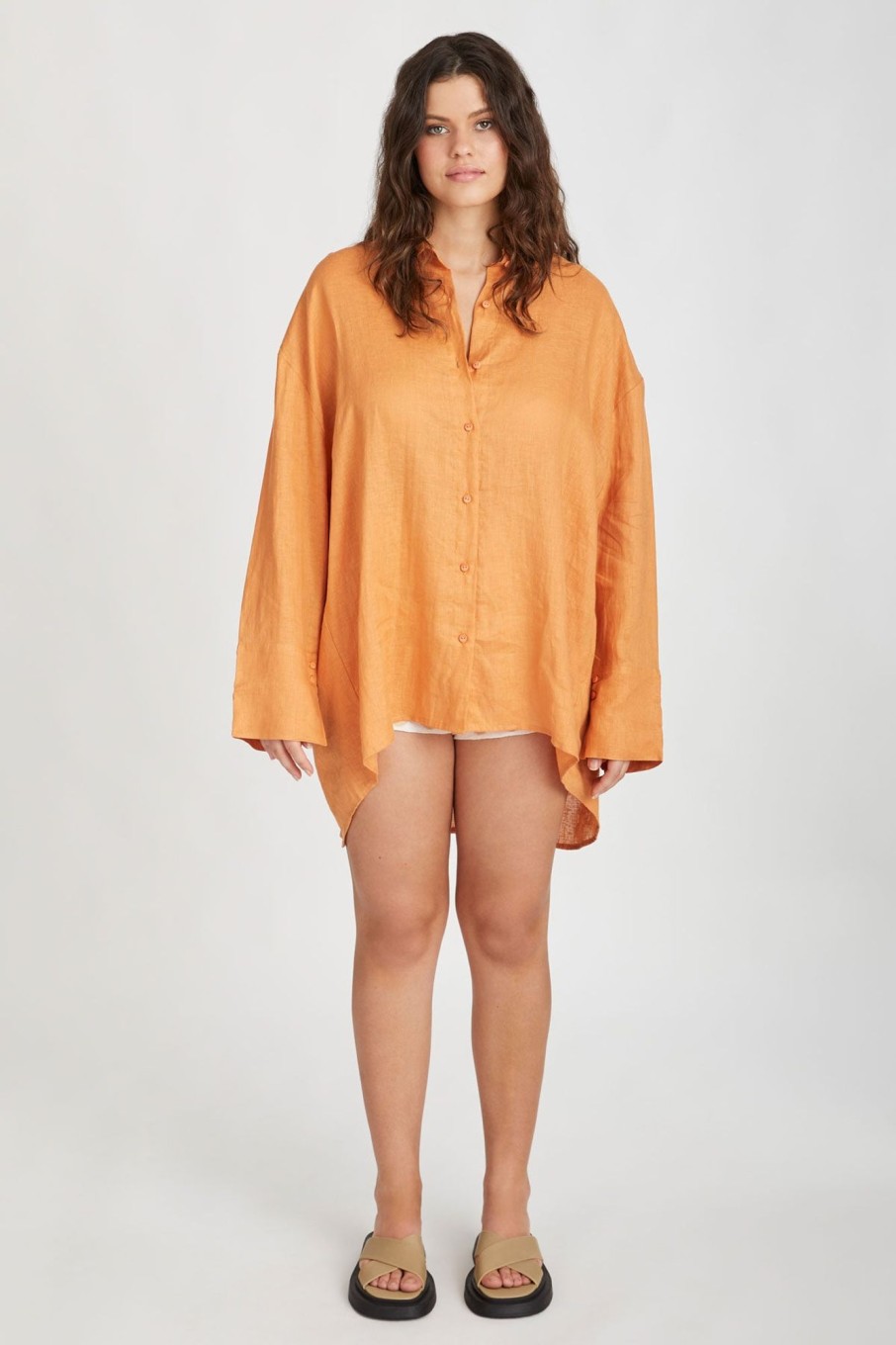 Women Zulu & Zephyr Tops | Tangerine Linen Shirt