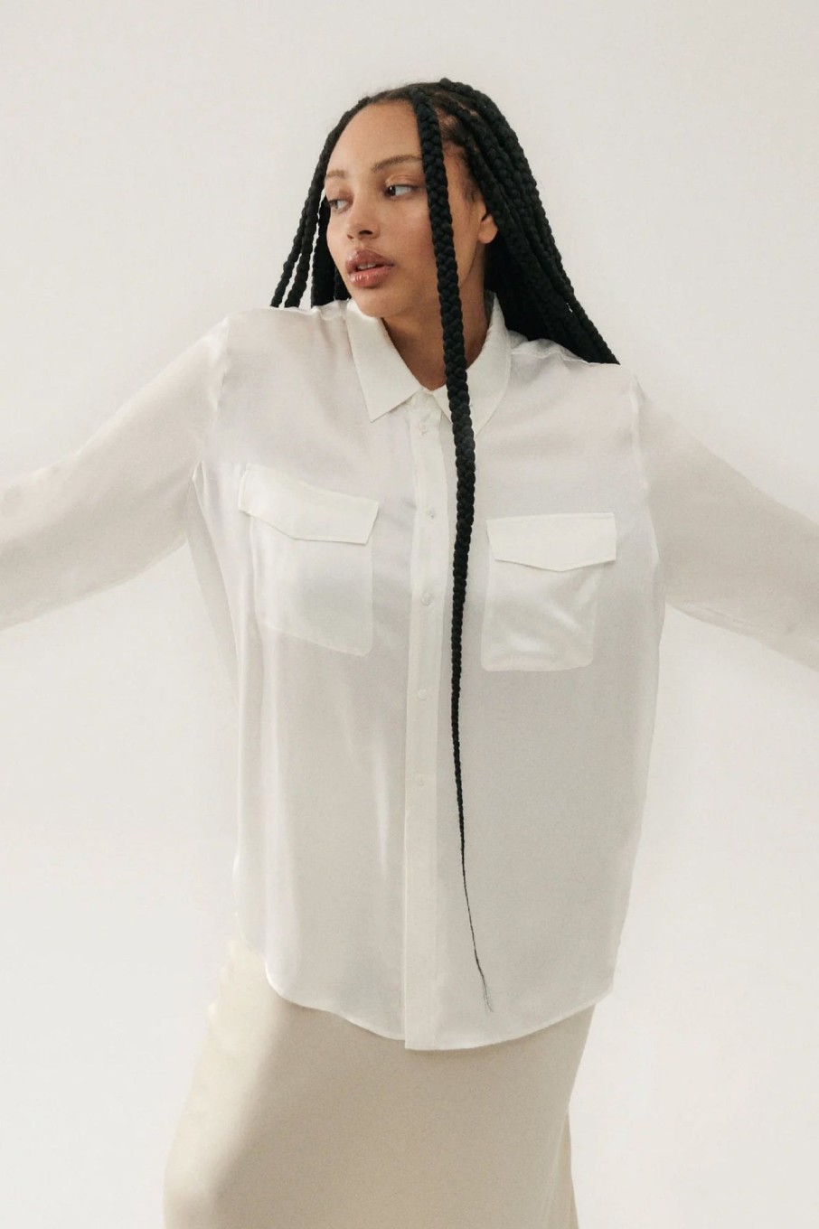 Women Silk Laundry Tops | Boyfriend Shirt White