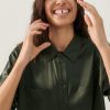 Women Silk Laundry Tops | Short Sleeve Boyfriend Shirt Thyme