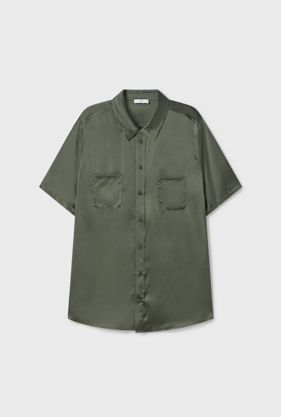 Women Silk Laundry Tops | Short Sleeve Boyfriend Shirt Thyme