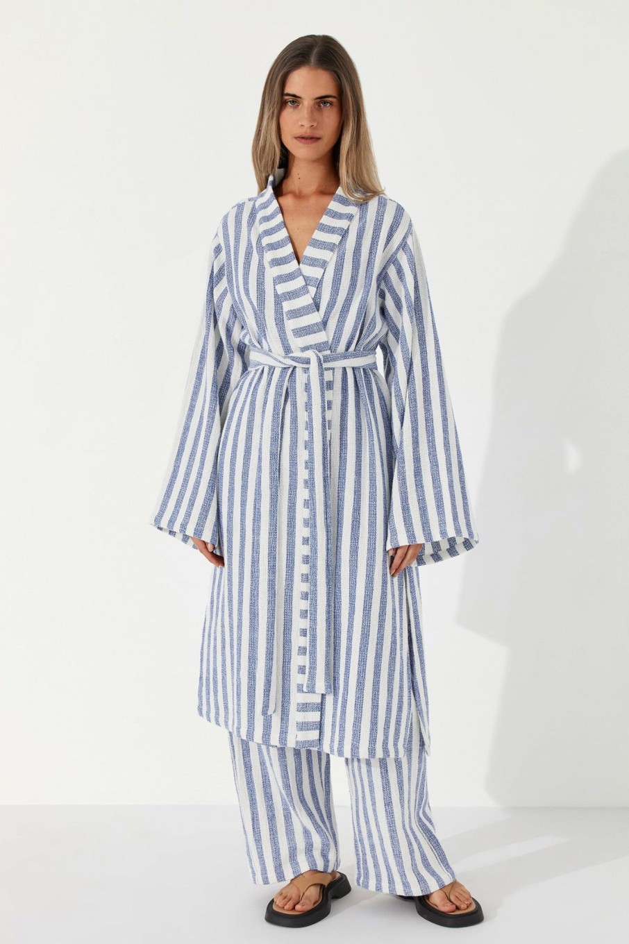 Women Zulu & Zephyr Tops | Marine Stripe Organic Cotton Robe