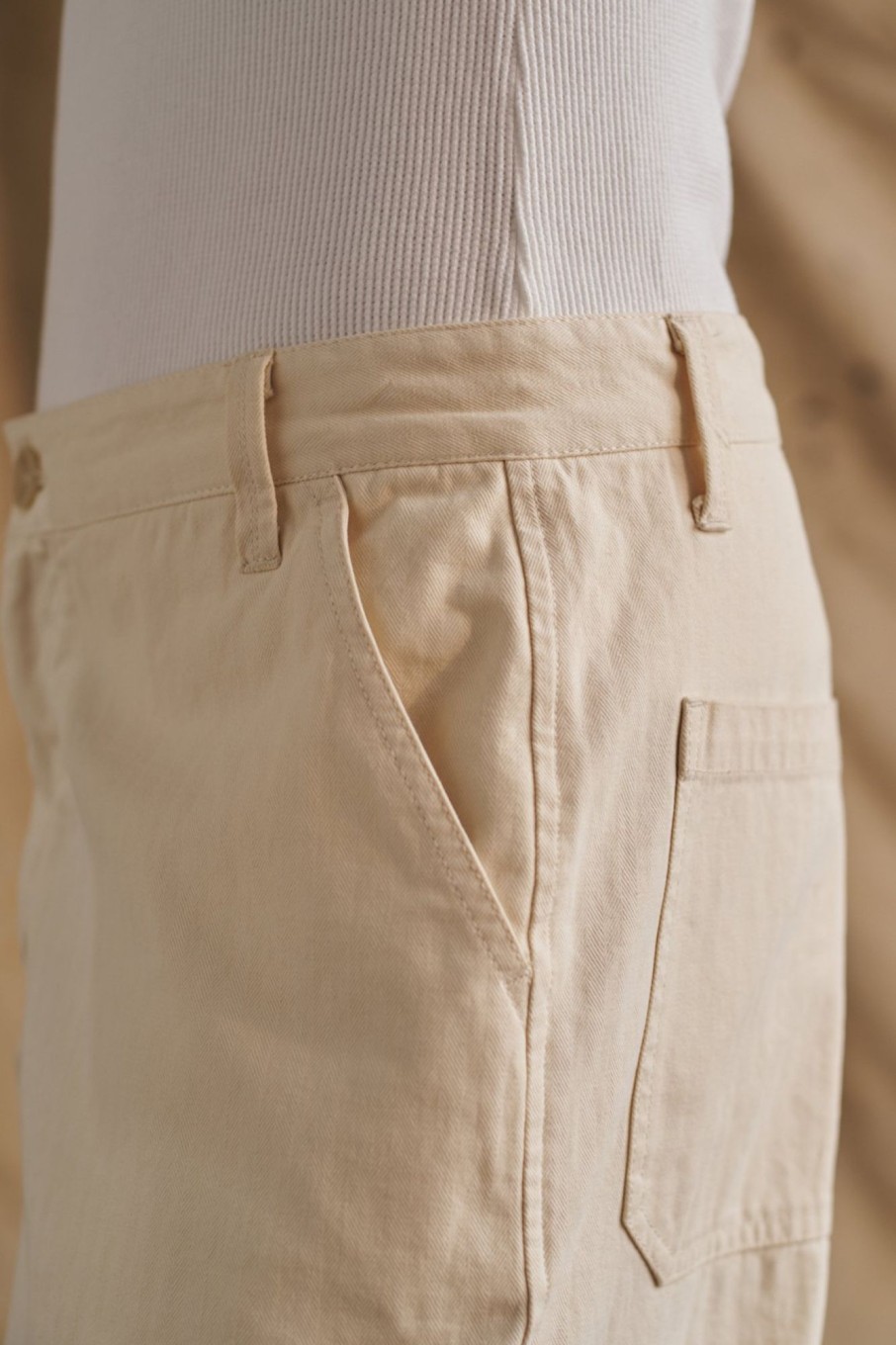 Men Charlton Pants | Creme Japanese Herringbone Pant