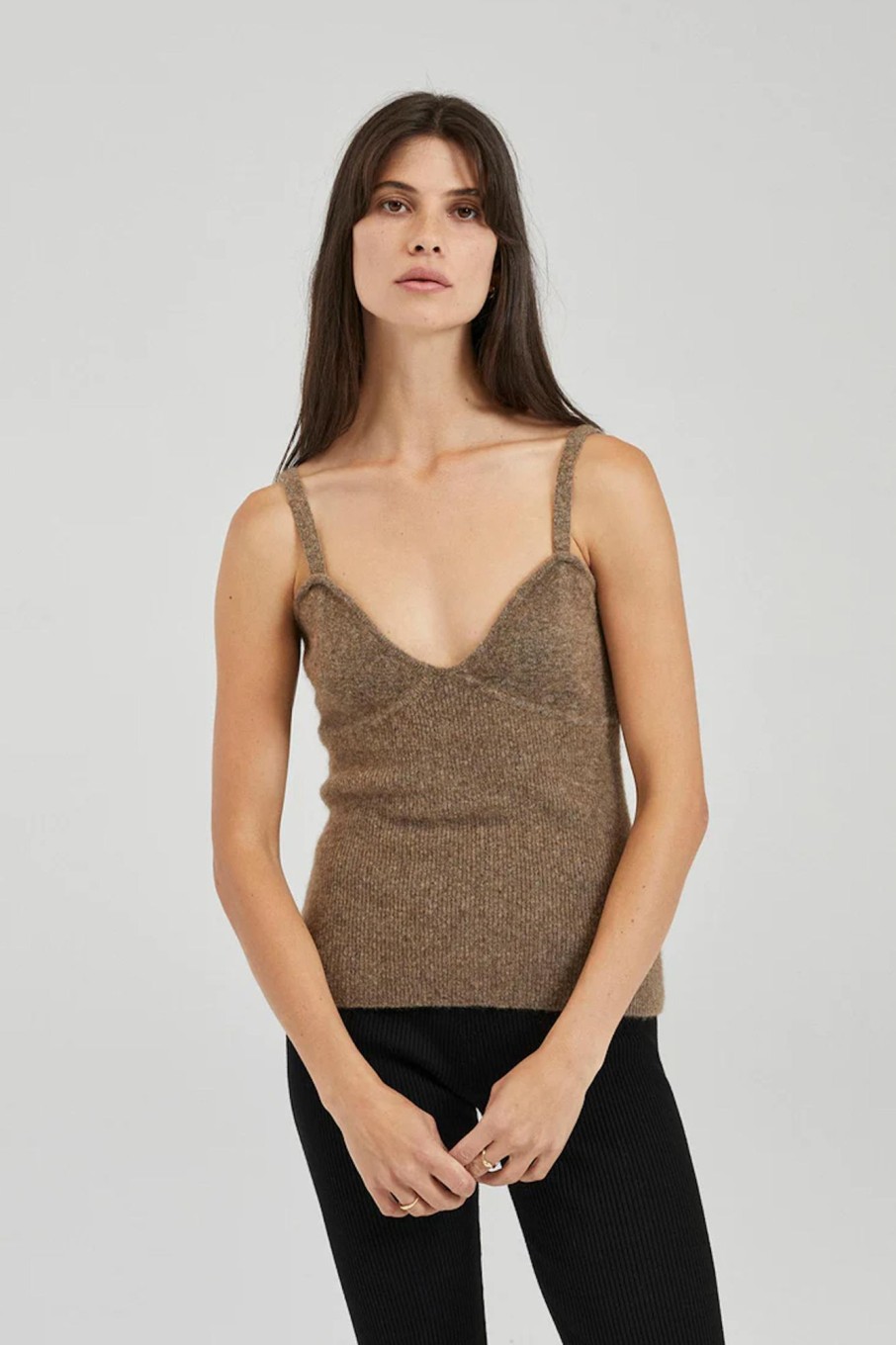 Women Friends With Frank Tops | The Agnes Knitted Tank Nutmeg