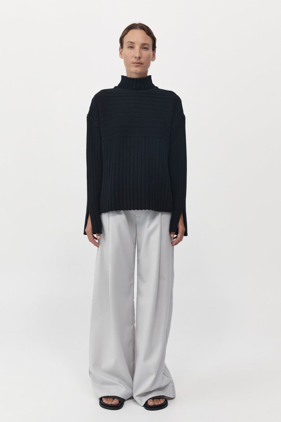 Women St. Agni Tops | Mock Neck Rib Knit Jumper