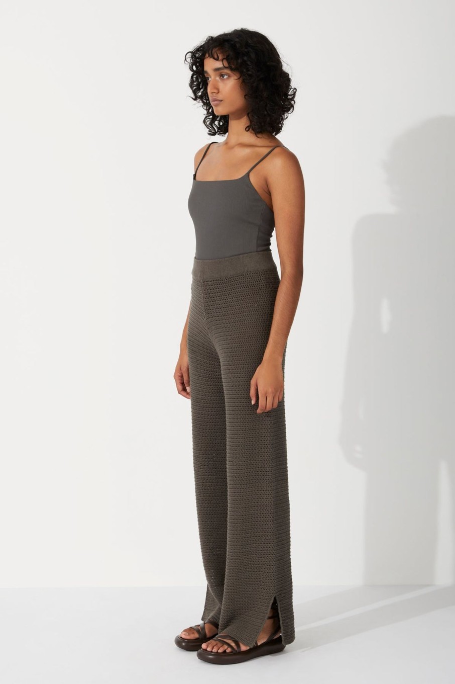 Women Zulu & Zephyr Knitwear + Sweaters | Charcoal Cotton Crochet Pant