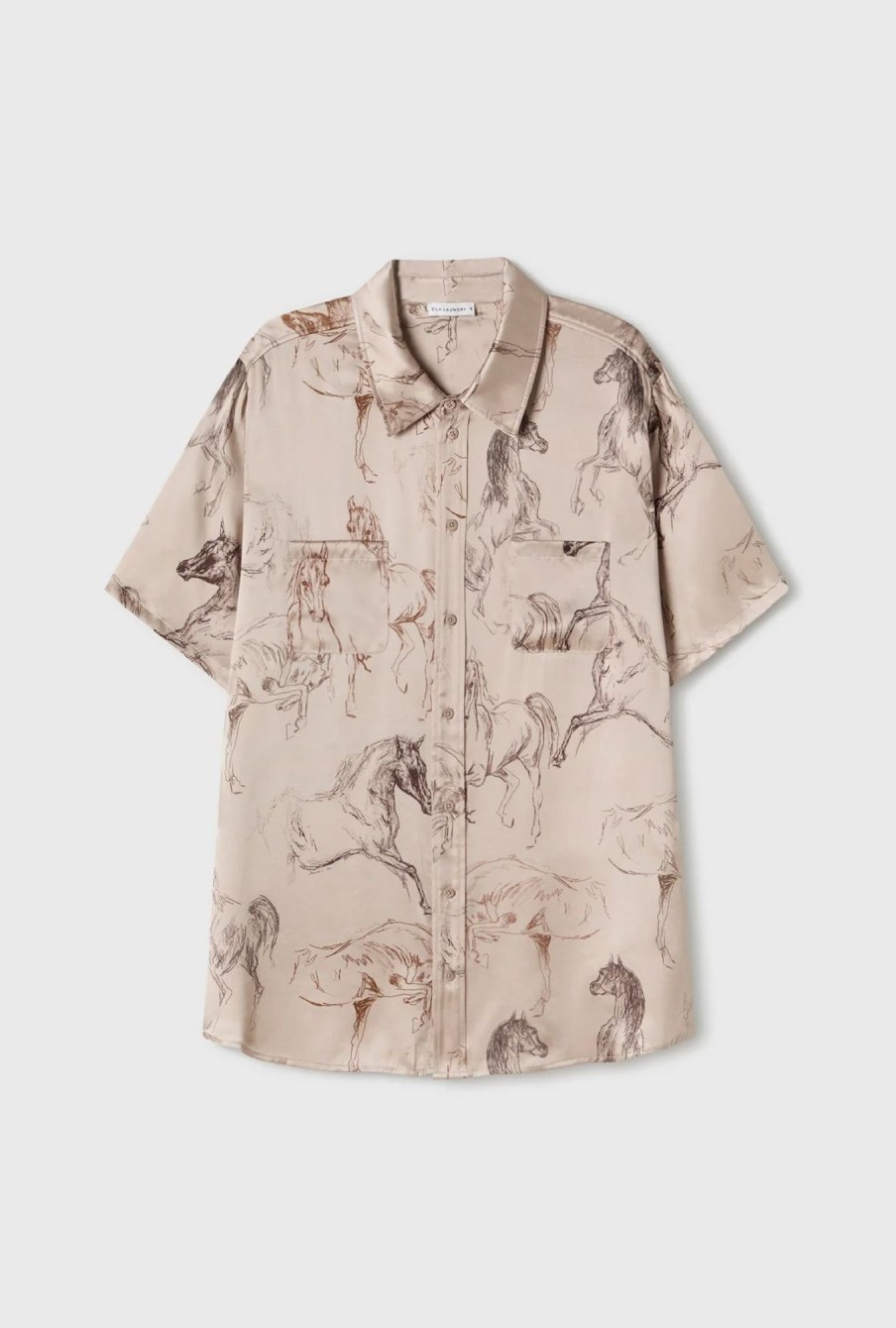 Women Silk Laundry Sets | Short Sleeve Boyfriend Shirt Wild Horses