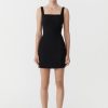 Women St. Agni Dresses | Linen Square Neck Mini Dress - Black