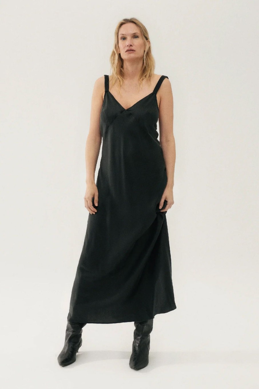 Women Silk Laundry Dresses | Deco Ruched Dress Black