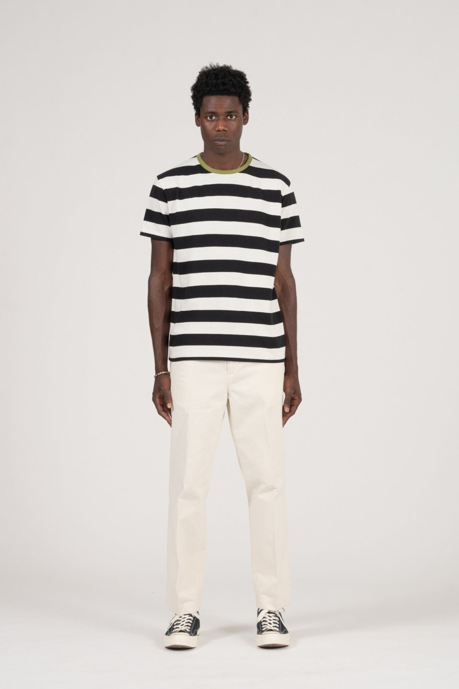 Men Knickerbocker Tops | Bar Stripe Tee White / Black