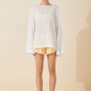 Women Zulu & Zephyr Tops | White Linen Blend Pullover Top