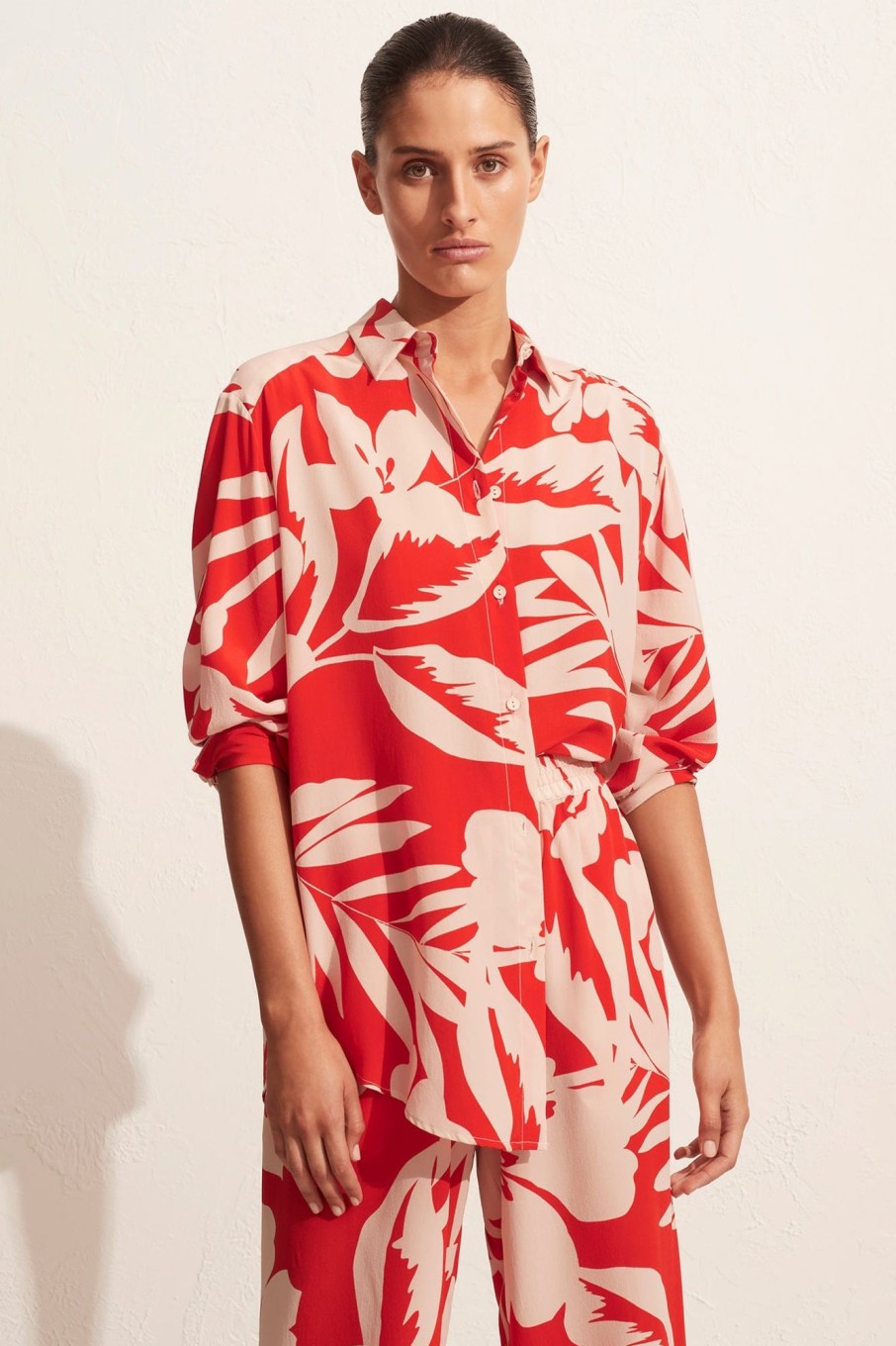 Women MATTEAU Tops | Long Sleeve Silk Shirt Ginger Palm