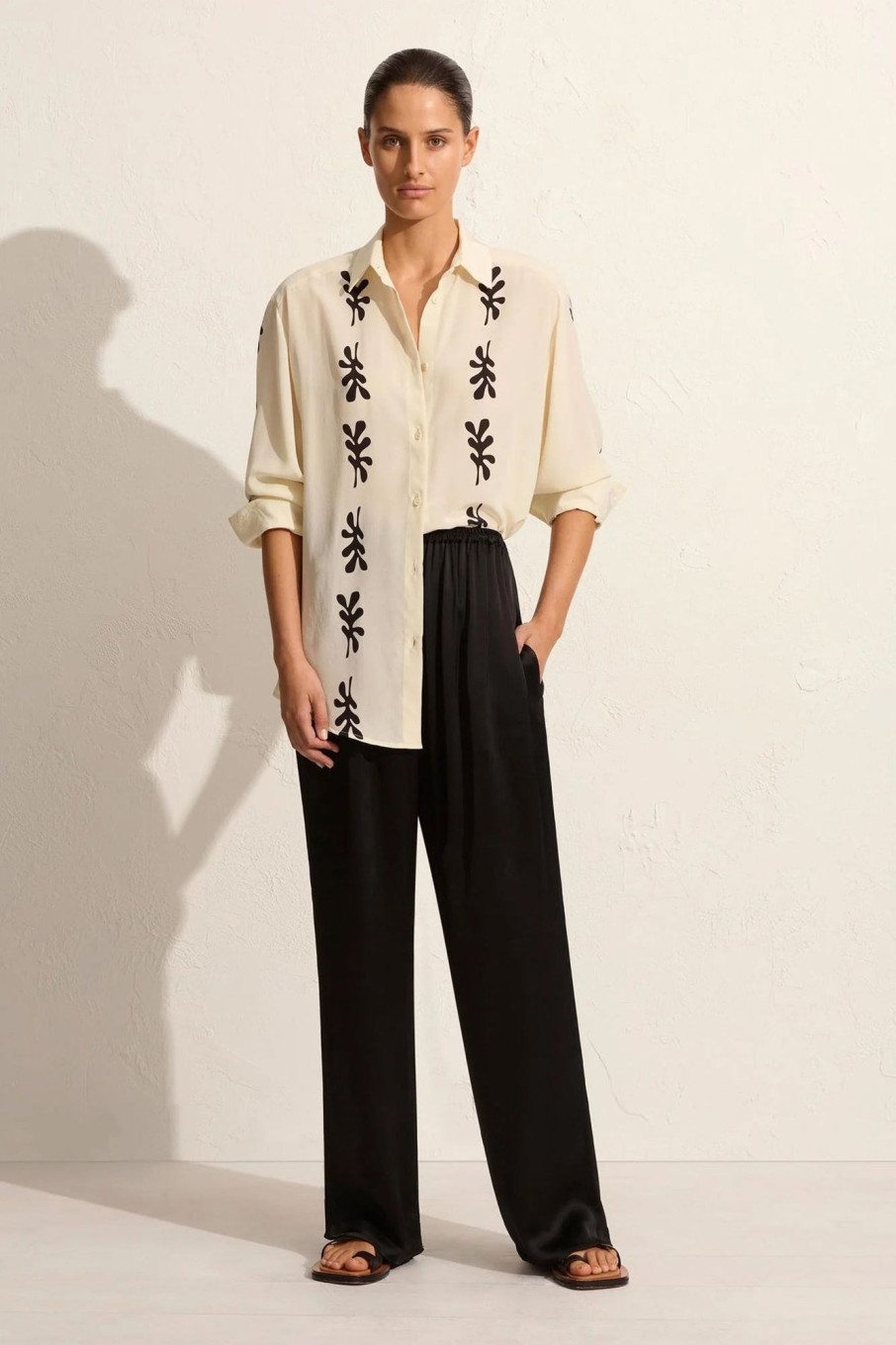 Women MATTEAU Tops | Long Sleeve Silk Shirt Fig Leaf