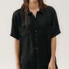 Women Silk Laundry Sets | Short Sleeve Boyfriend Shirt Black