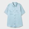 Women Silk Laundry Sets | Short Sleeve Boyfriend Shirt Sky