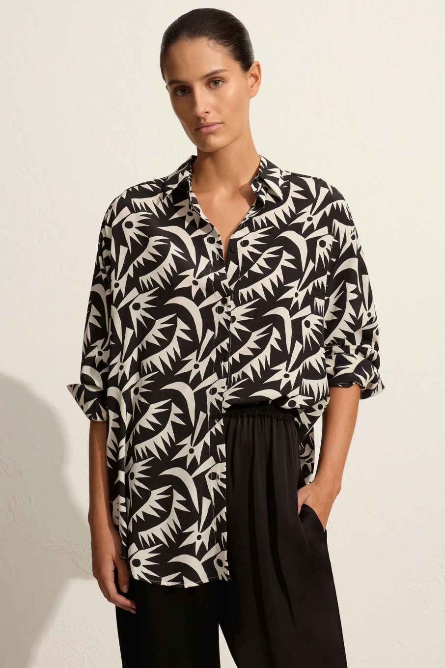 Women MATTEAU Tops | Long Sleeve Silk Shirt Palmetto