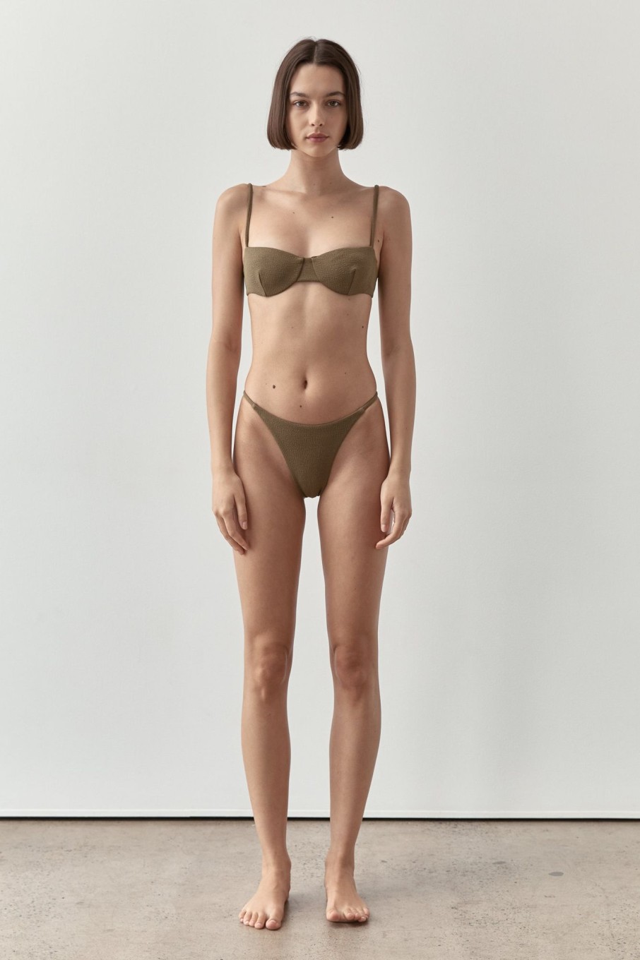 Women Ziah Swim | Bardot Balcony Top Boucle Olive