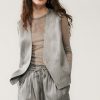 Women Silk Laundry Tops | Twill Slouch Vest Moon Pinstripe