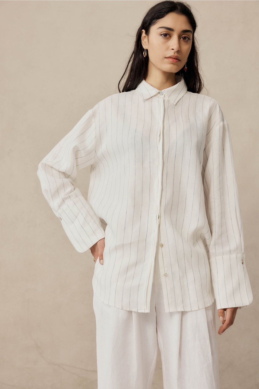 Women Marle Tops | Pepper Shirt Ivory Blue Stripe