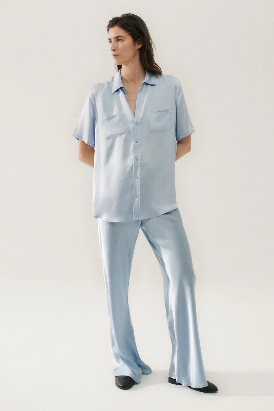 Women Silk Laundry Sets | Bias Cut Pants Sky