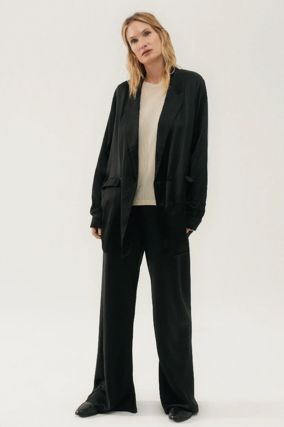 Women Silk Laundry Tops | Relaxed Blazer Black