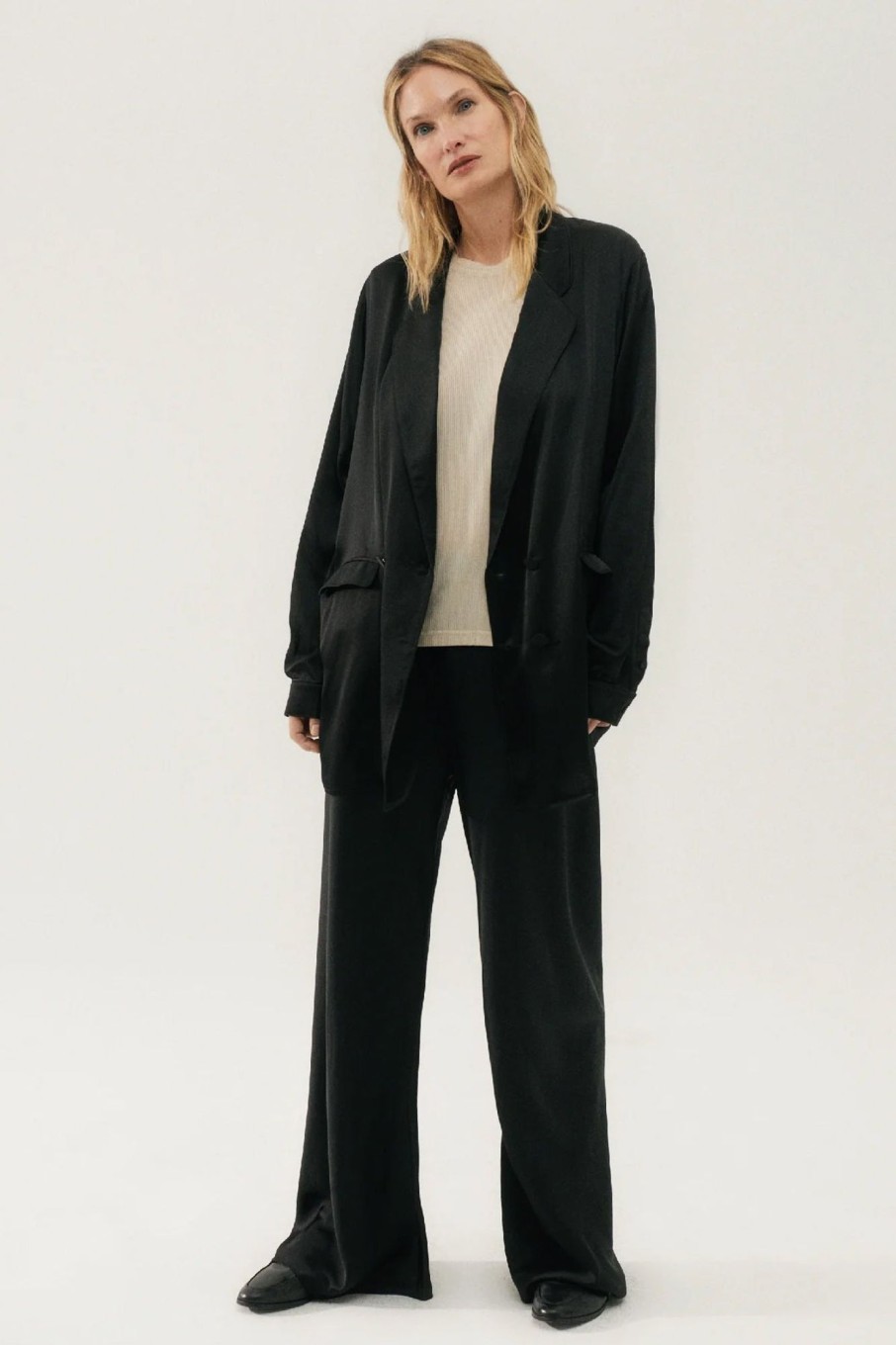 Women Silk Laundry Sets | Relaxed Blazer Black